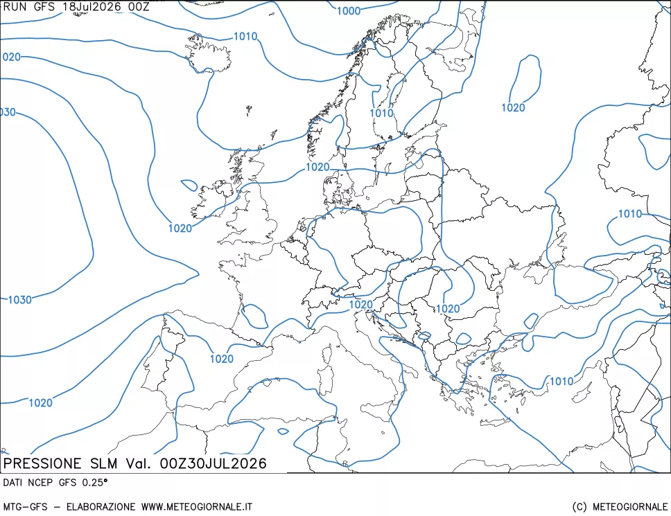 mappa Pressione sul livello del mare