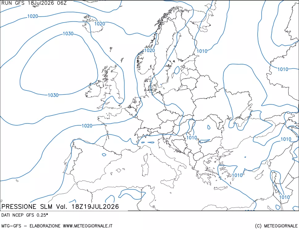 mappa Pressione sul livello del mare
