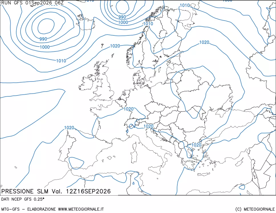 mappa Pressione sul livello del mare
