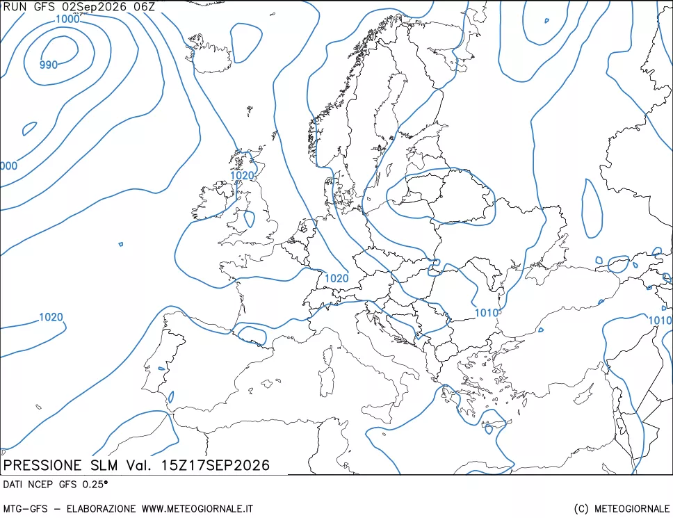 mappa Pressione sul livello del mare