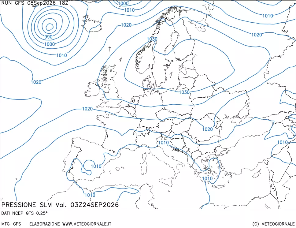 mappa Pressione sul livello del mare