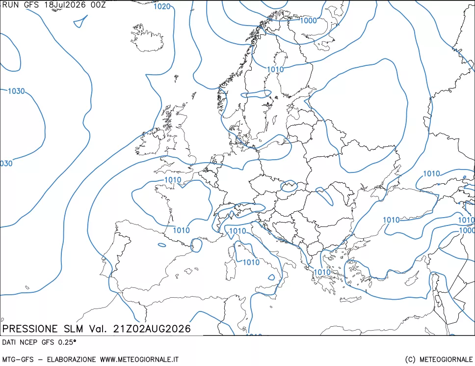 mappa Pressione sul livello del mare