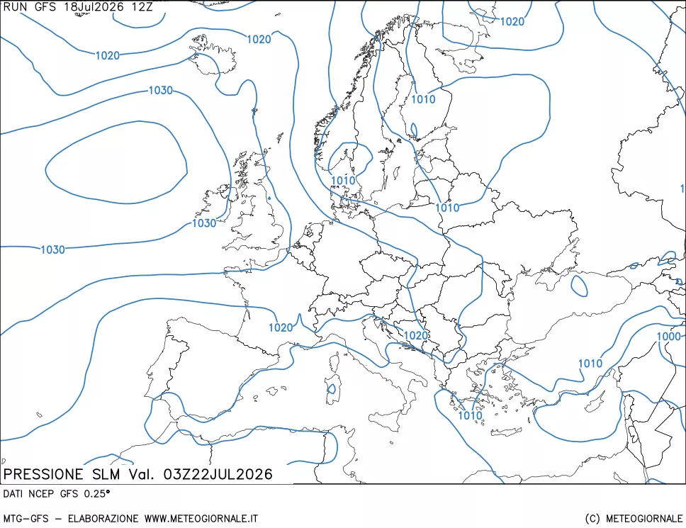 mappa Pressione sul livello del mare