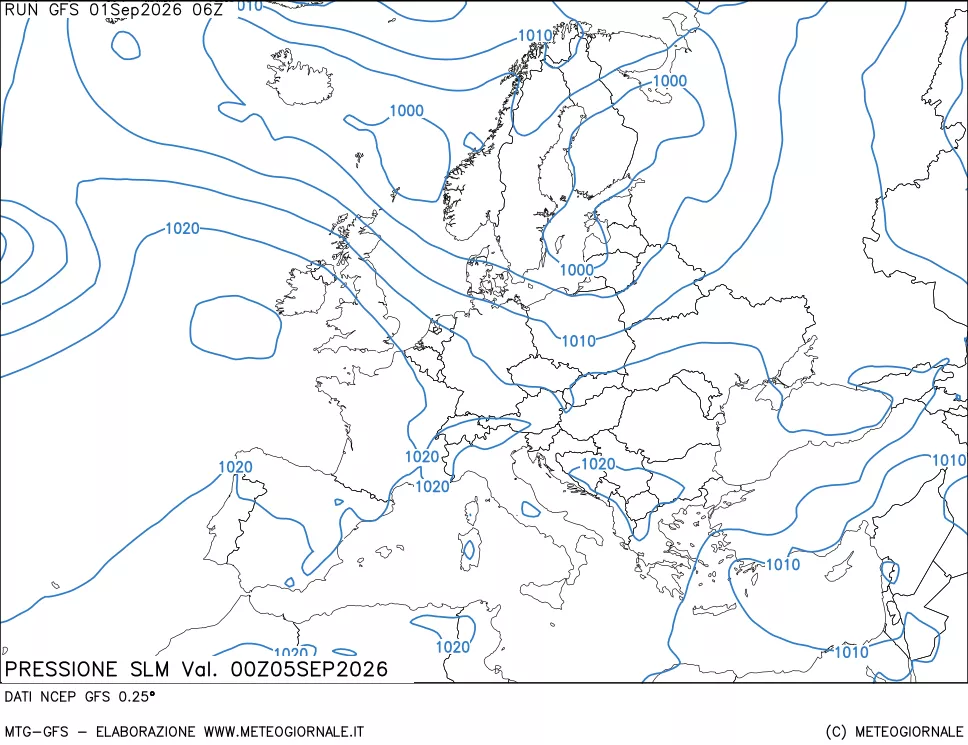 mappa Pressione sul livello del mare