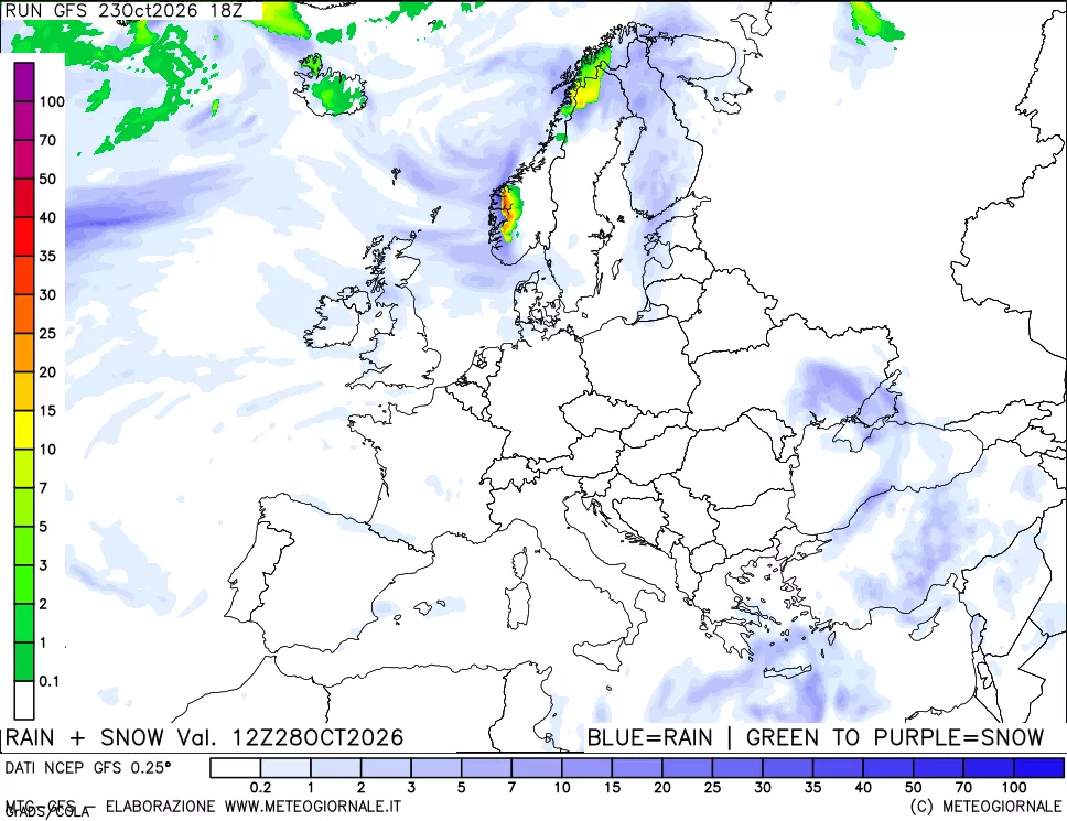 mappa Precipitazioni totali e nevose