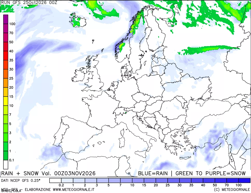 mappa Precipitazioni totali e nevose
