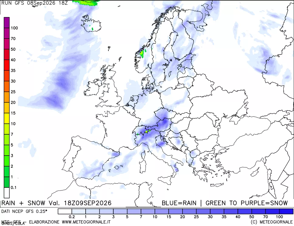 mappa Precipitazioni totali e nevose