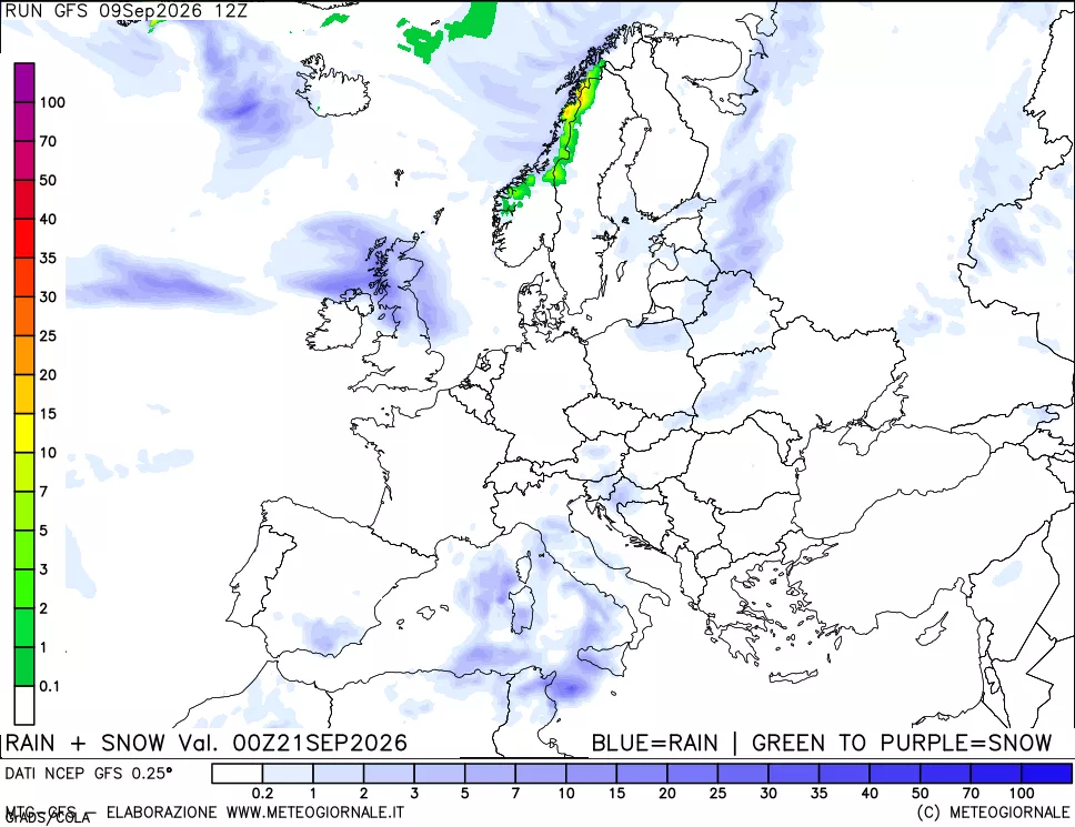 mappa Precipitazioni totali e nevose