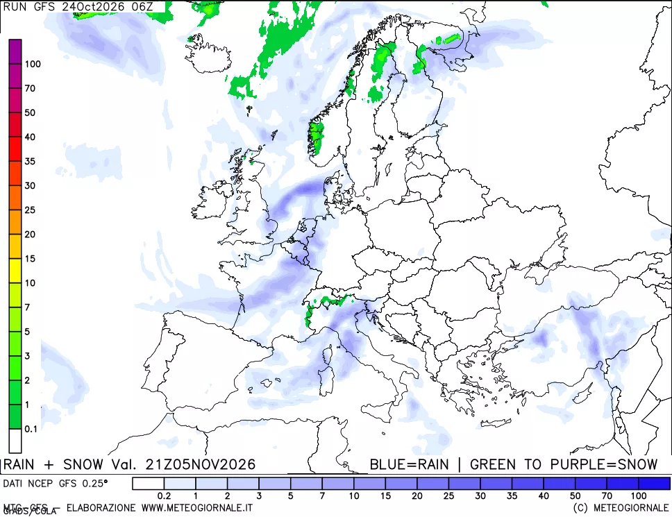 mappa Precipitazioni totali e nevose