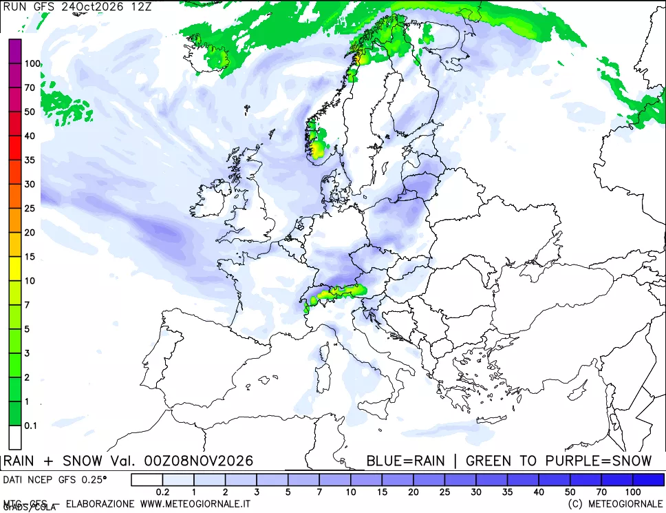 mappa Precipitazioni totali e nevose