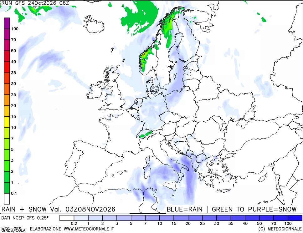 mappa Precipitazioni totali e nevose