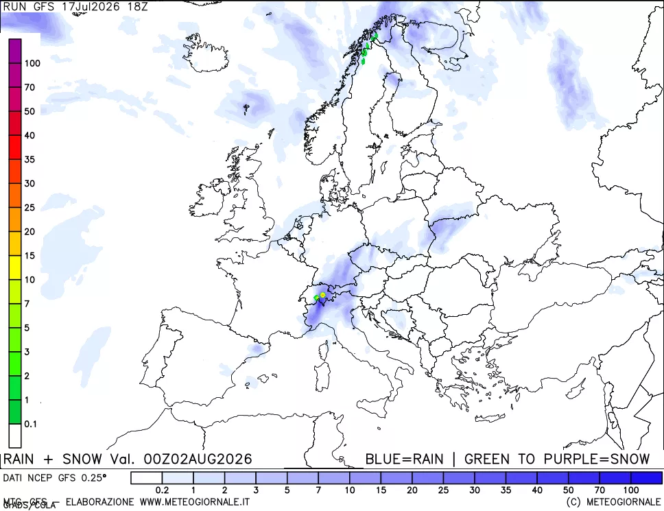 mappa Precipitazioni totali e nevose
