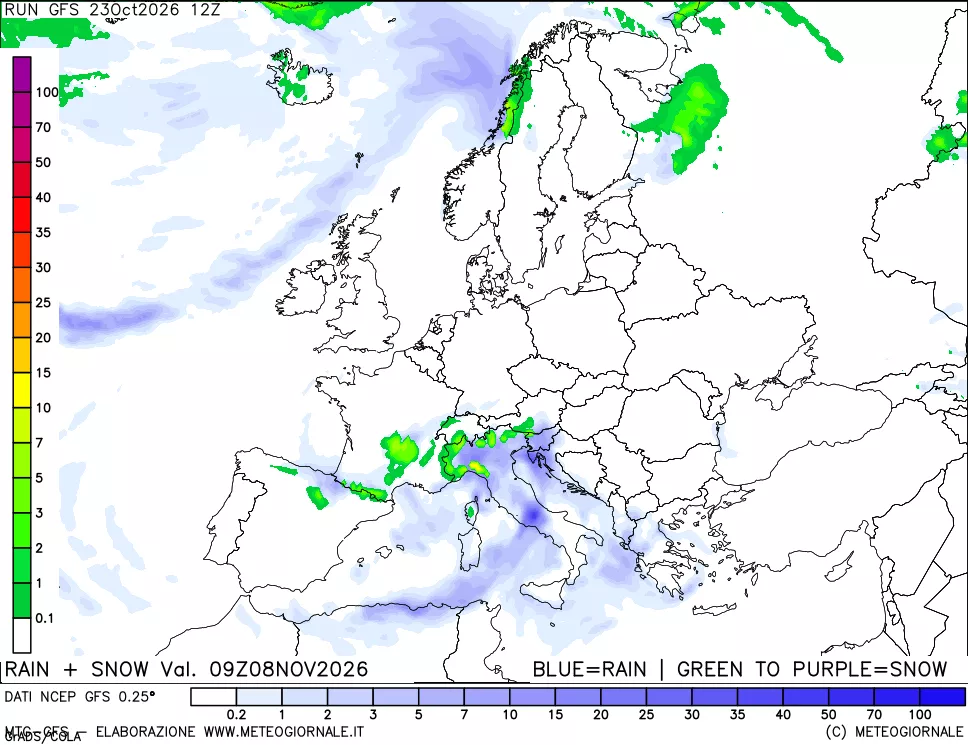 mappa Precipitazioni totali e nevose