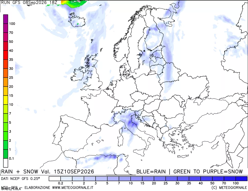 mappa Precipitazioni totali e nevose
