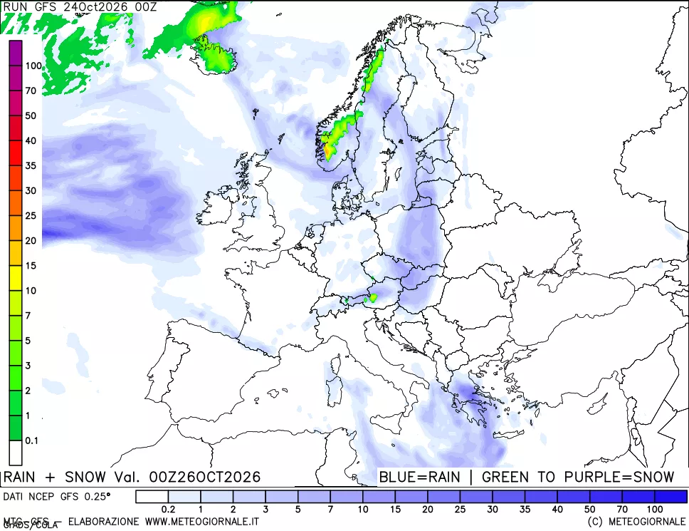 mappa Precipitazioni totali e nevose