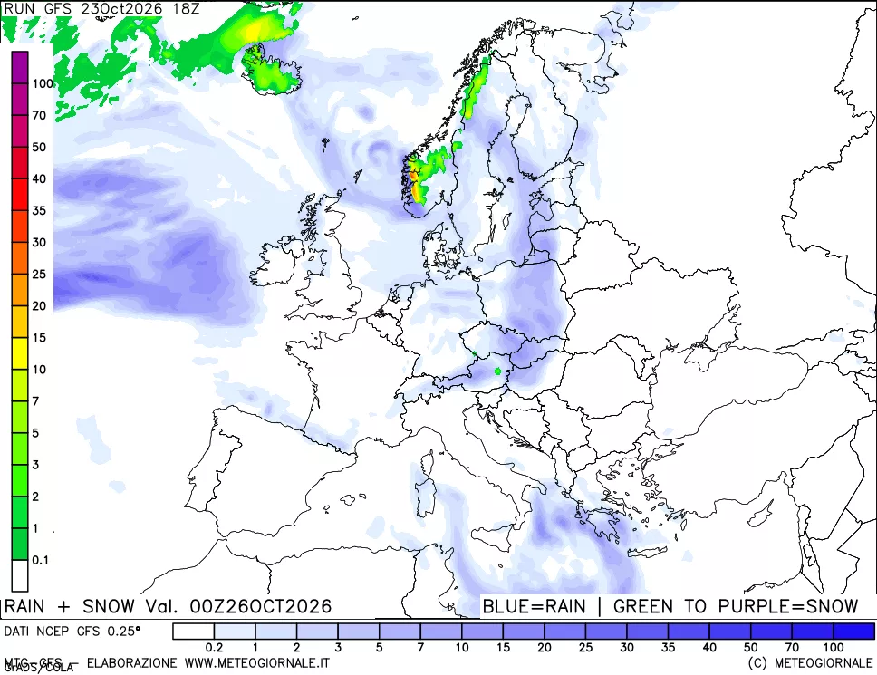 mappa Precipitazioni totali e nevose