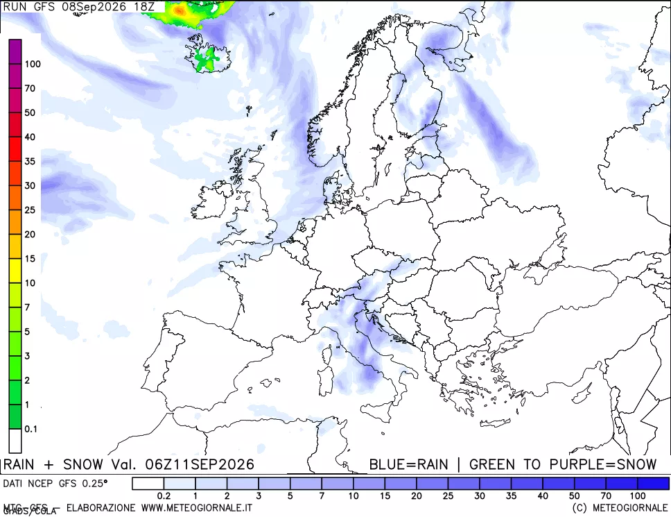mappa Precipitazioni totali e nevose