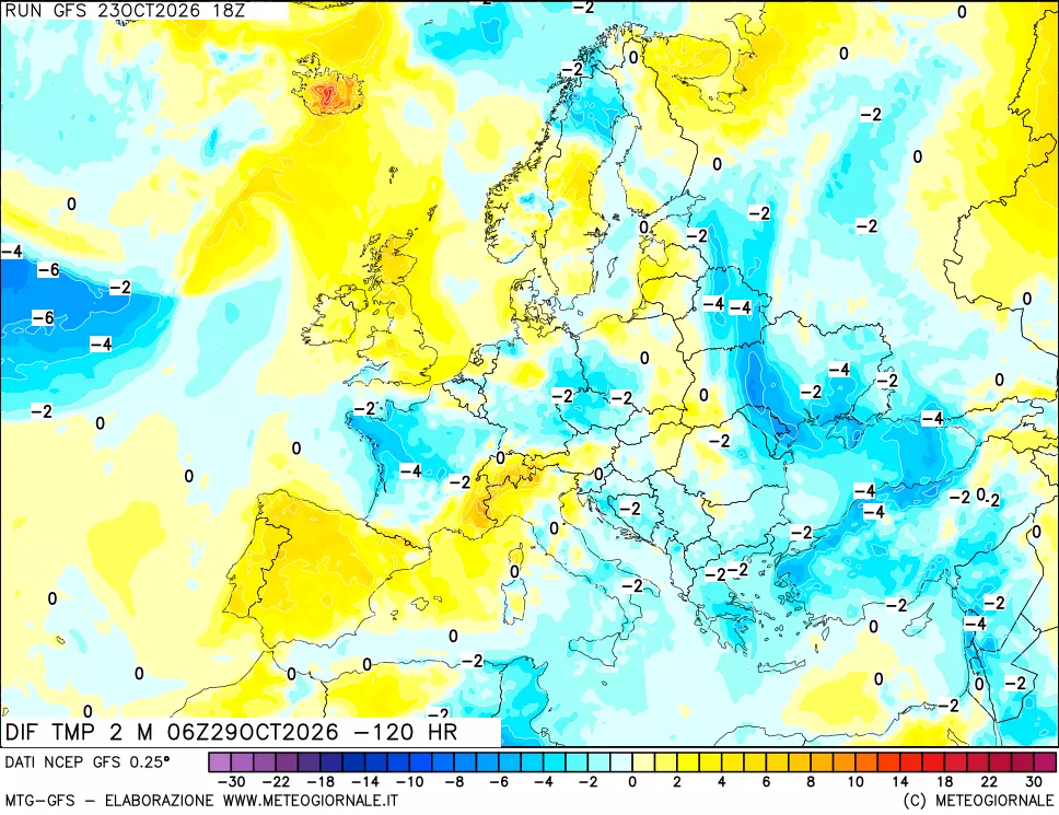 mappa Dif. Temp a 2 metri Valid - Init