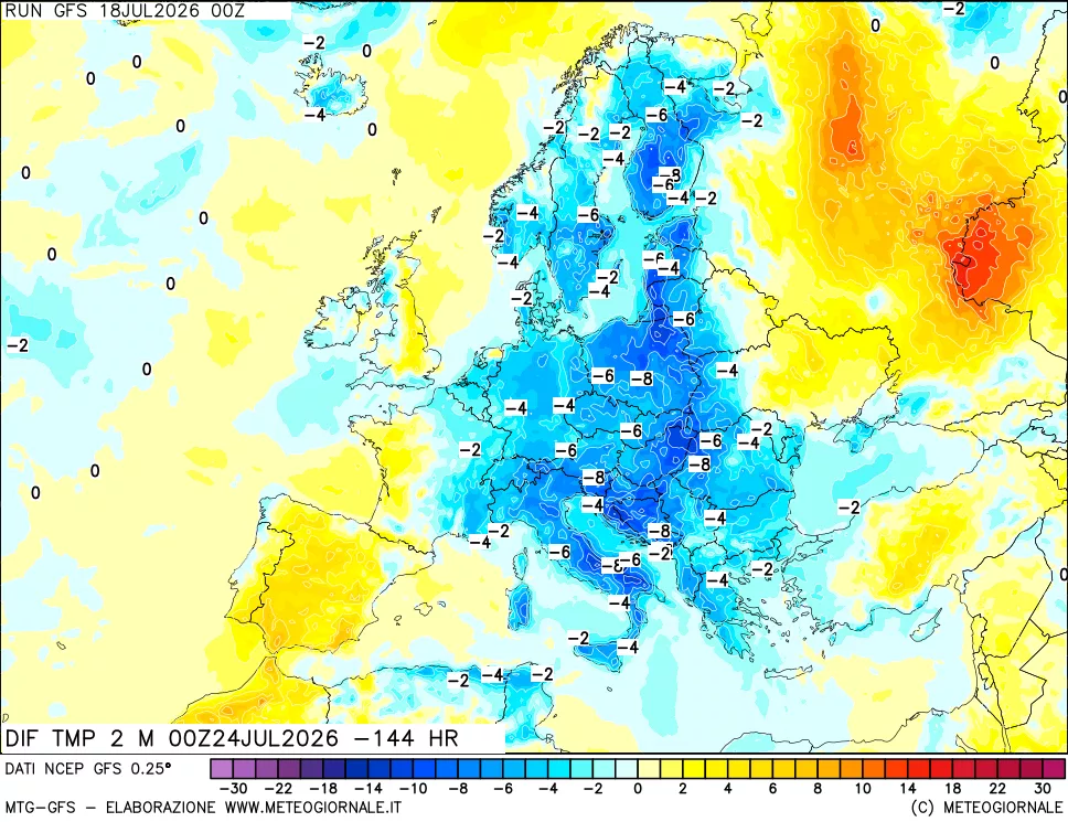 mappa Dif. Temp a 2 metri Valid - Init