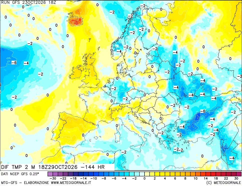 mappa Dif. Temp a 2 metri Valid - Init