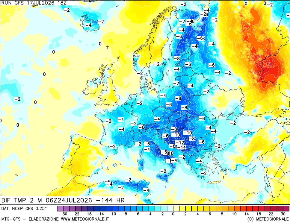 mappa Dif. Temp a 2 metri Valid - Init