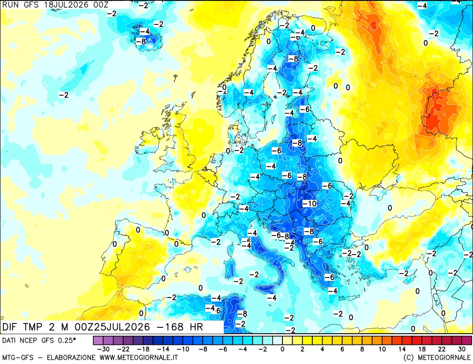 mappa Dif. Temp a 2 metri Valid - Init