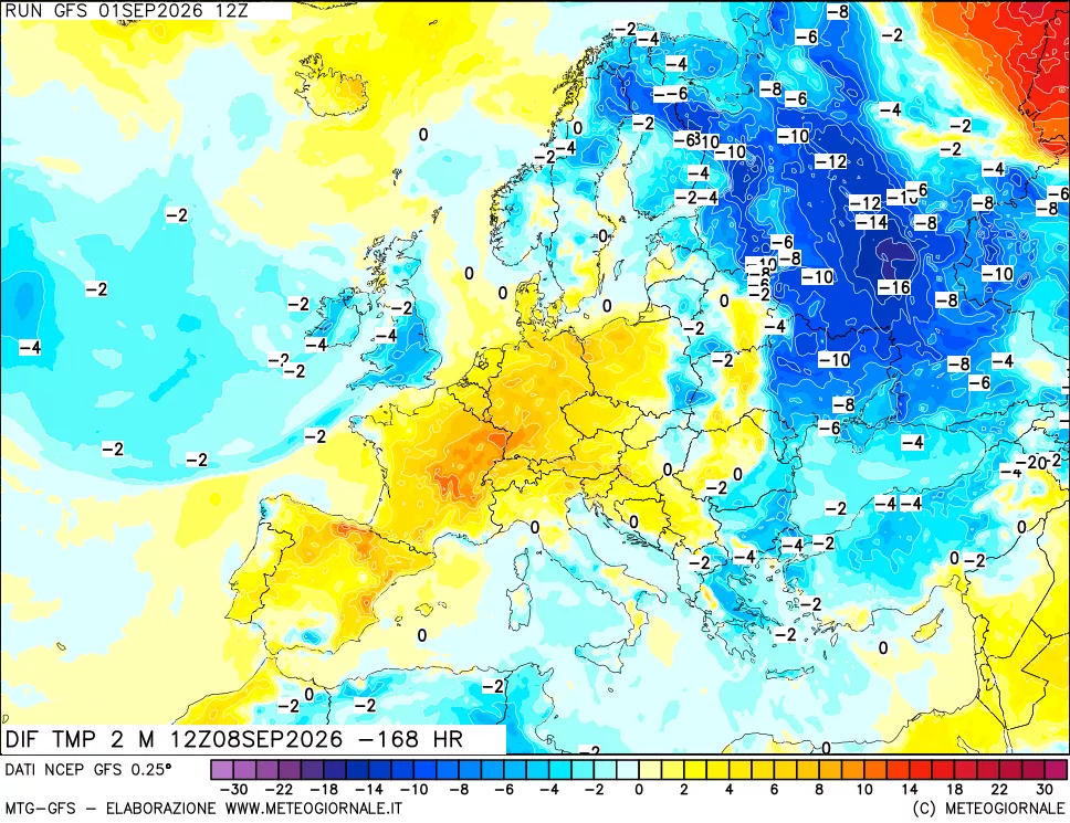 mappa Dif. Temp a 2 metri Valid - Init