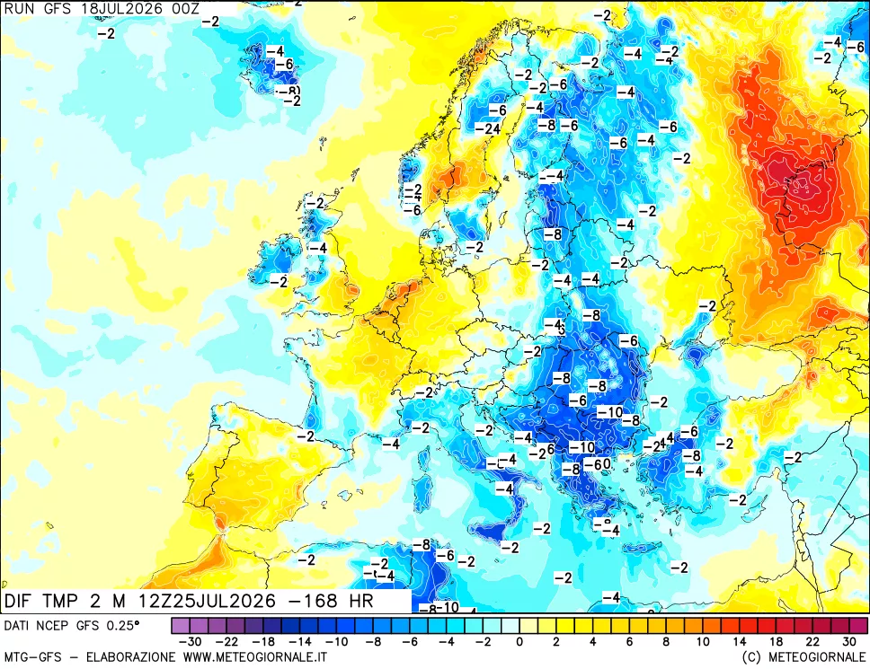 mappa Dif. Temp a 2 metri Valid - Init