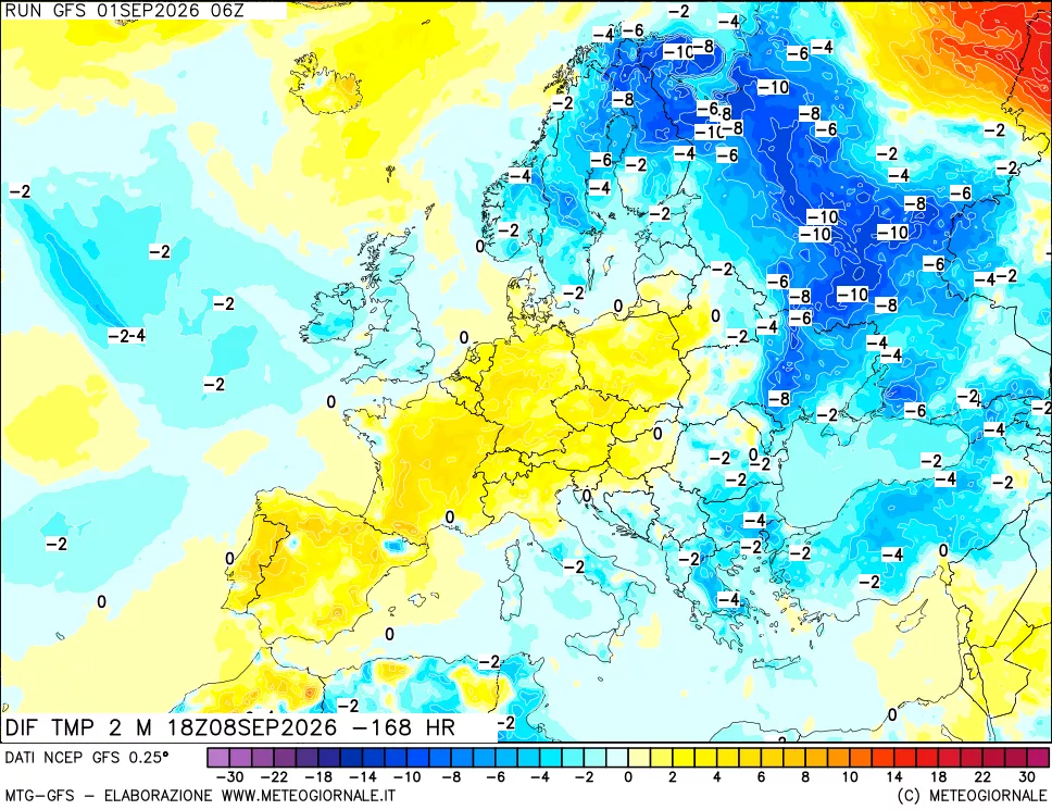 mappa Dif. Temp a 2 metri Valid - Init