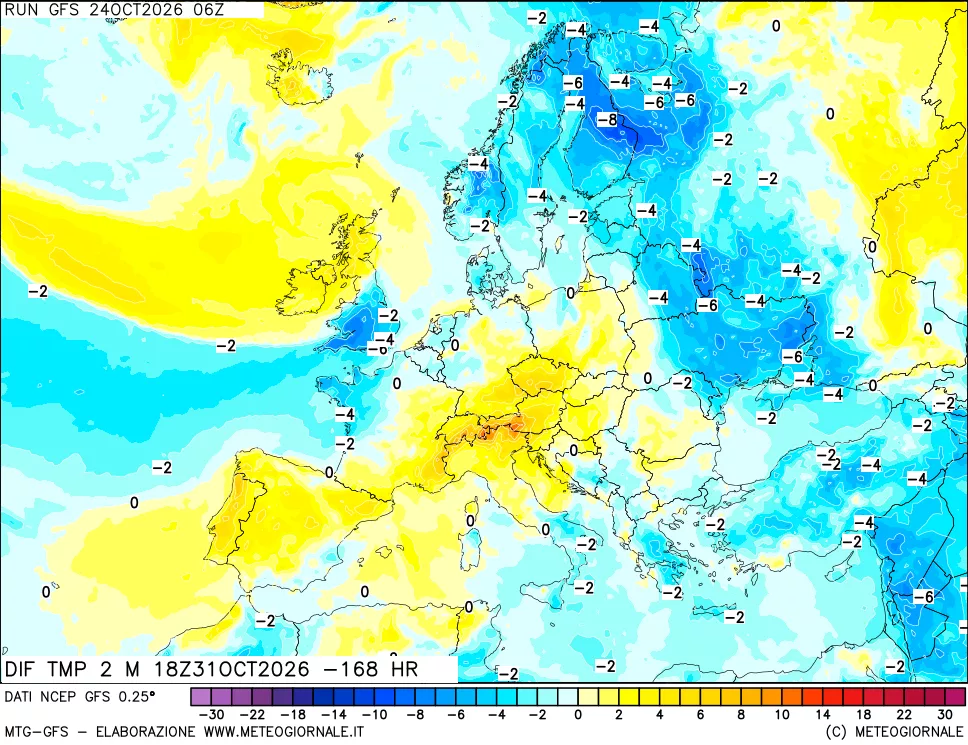 mappa Dif. Temp a 2 metri Valid - Init