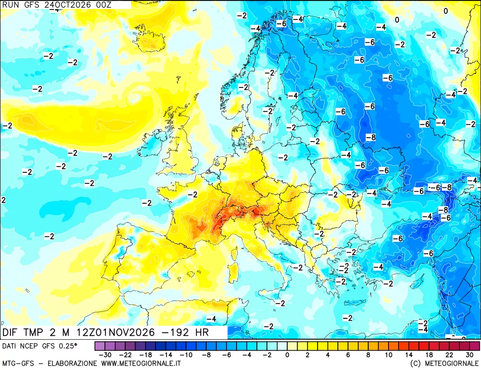 mappa Dif. Temp a 2 metri Valid - Init