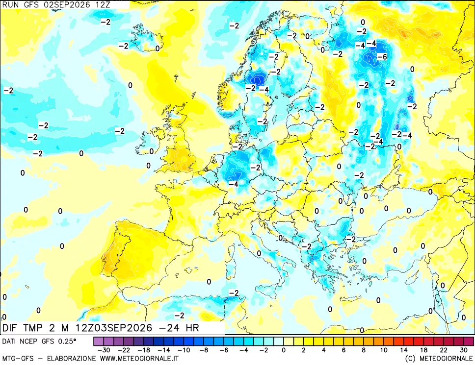 mappa Dif. Temp a 2 metri Valid - Init