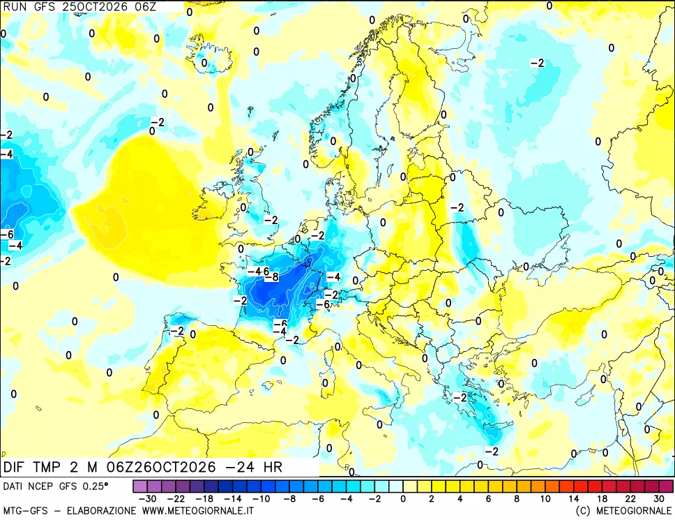 mappa Dif. Temp a 2 metri Valid - Init