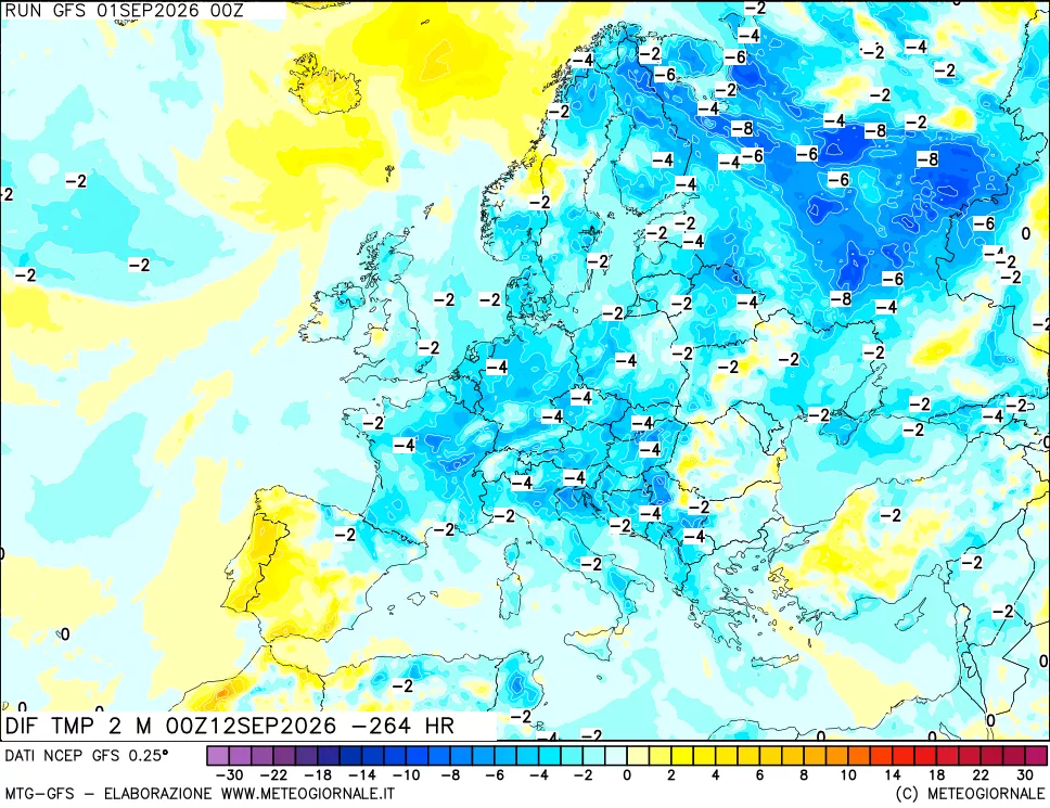 mappa Dif. Temp a 2 metri Valid - Init