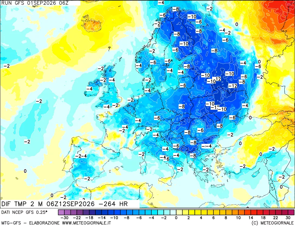 mappa Dif. Temp a 2 metri Valid - Init