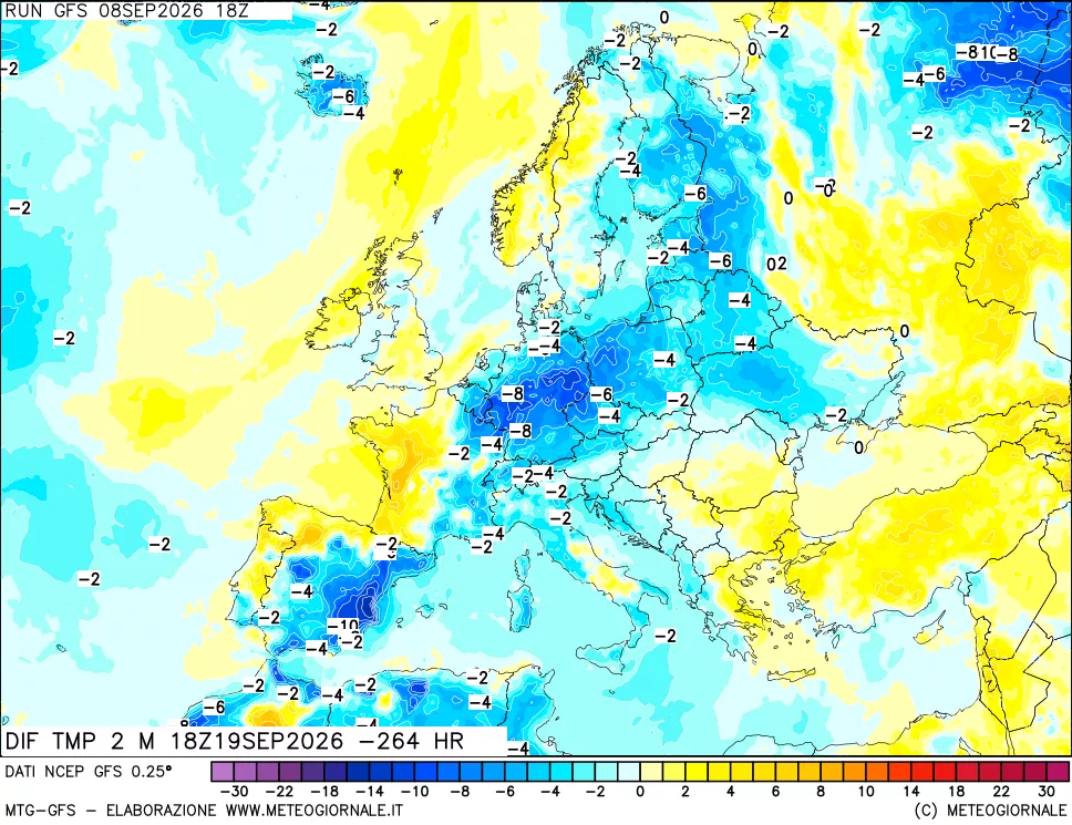 mappa Dif. Temp a 2 metri Valid - Init
