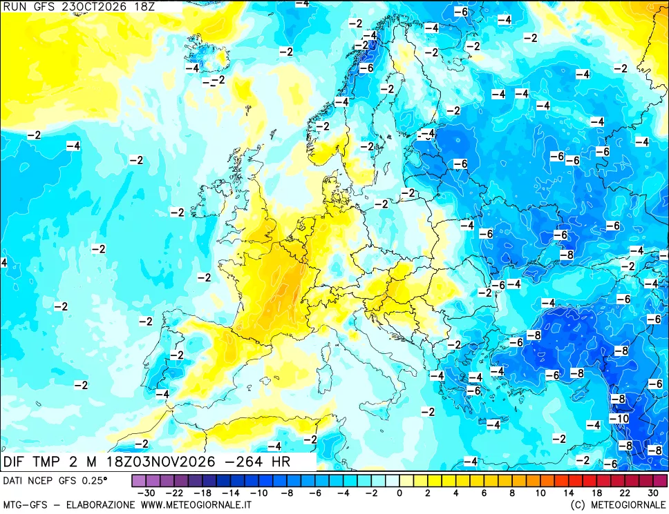 mappa Dif. Temp a 2 metri Valid - Init