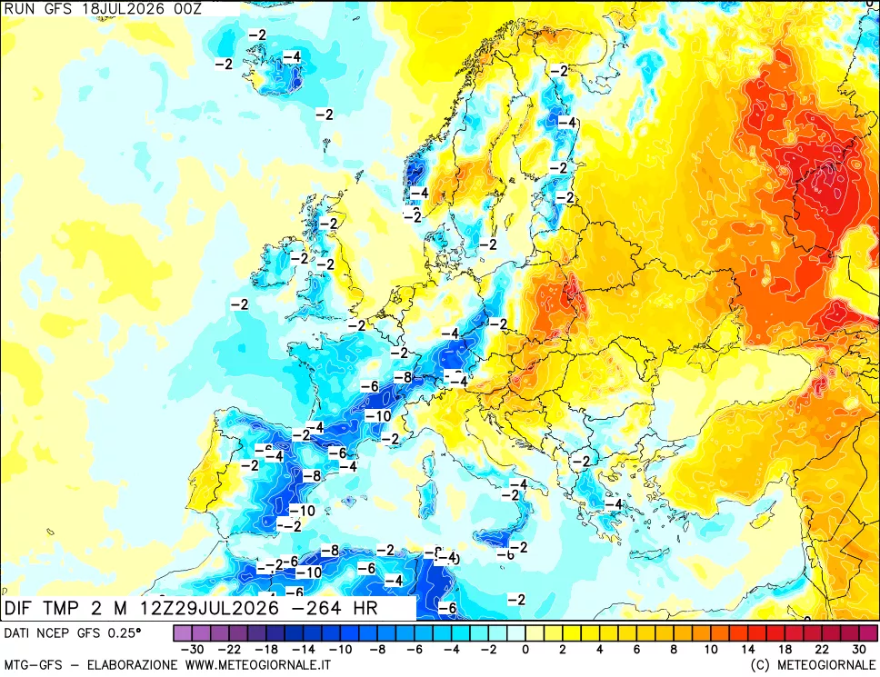 mappa Dif. Temp a 2 metri Valid - Init
