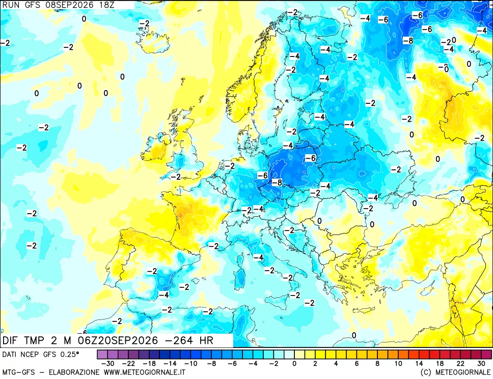 mappa Dif. Temp a 2 metri Valid - Init