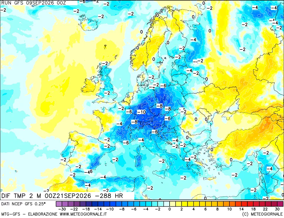mappa Dif. Temp a 2 metri Valid - Init