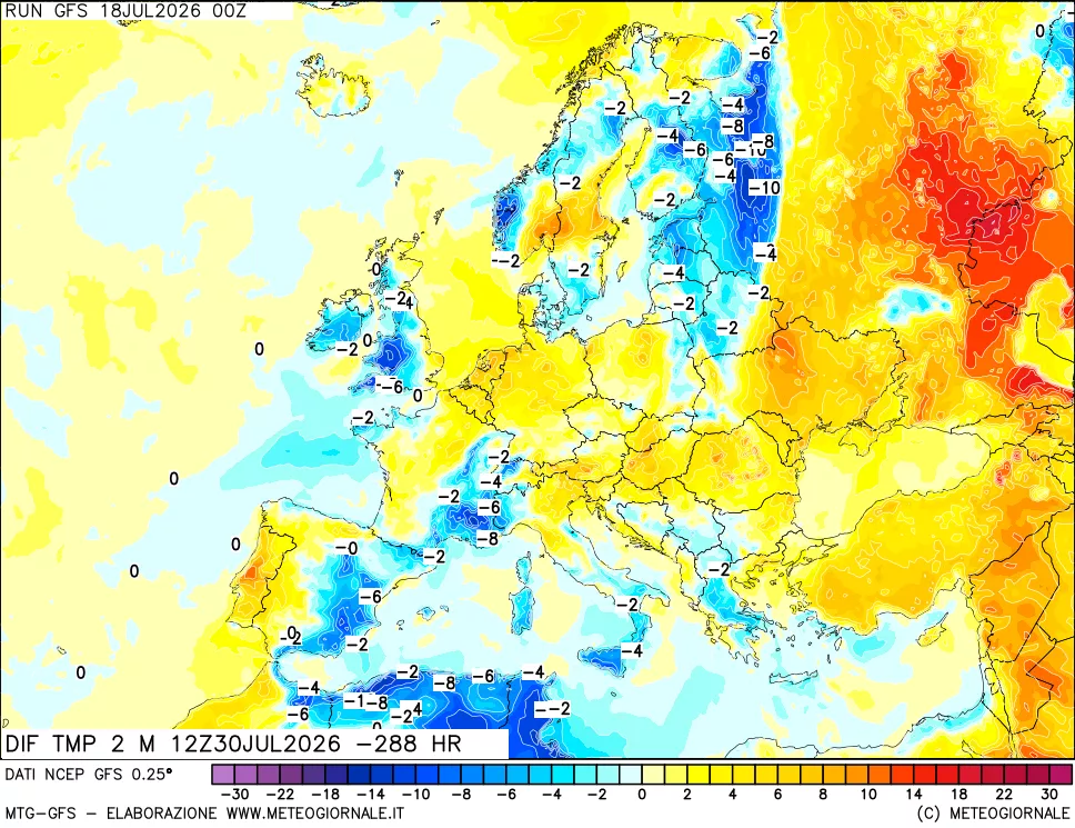 mappa Dif. Temp a 2 metri Valid - Init