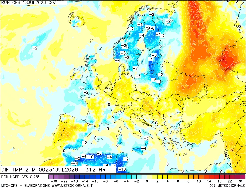 mappa Dif. Temp a 2 metri Valid - Init