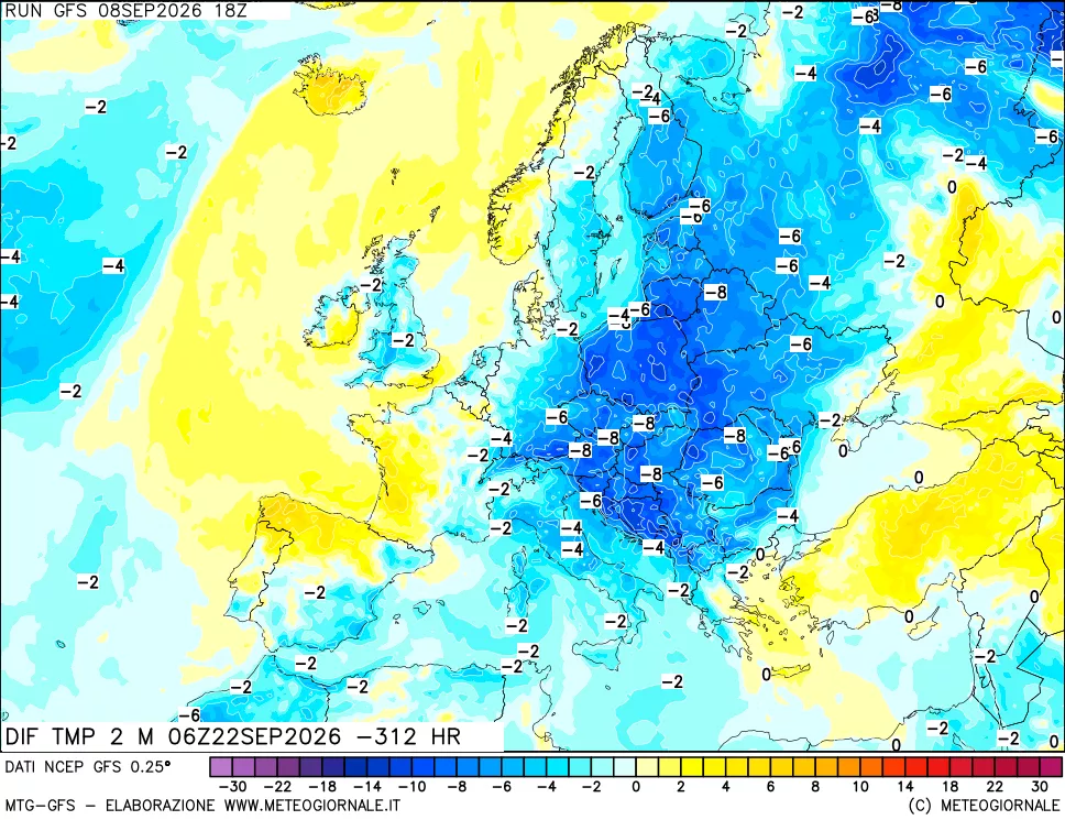 mappa Dif. Temp a 2 metri Valid - Init
