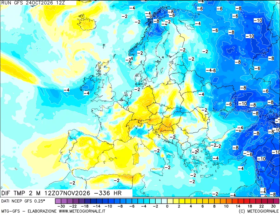 mappa Dif. Temp a 2 metri Valid - Init