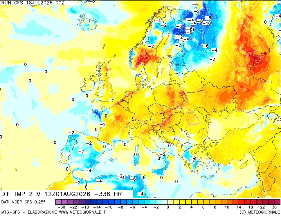 mappa Dif. Temp a 2 metri Valid - Init
