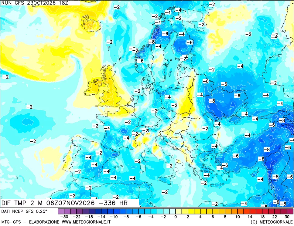 mappa Dif. Temp a 2 metri Valid - Init