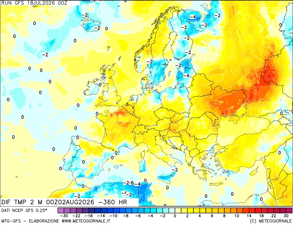 mappa Dif. Temp a 2 metri Valid - Init