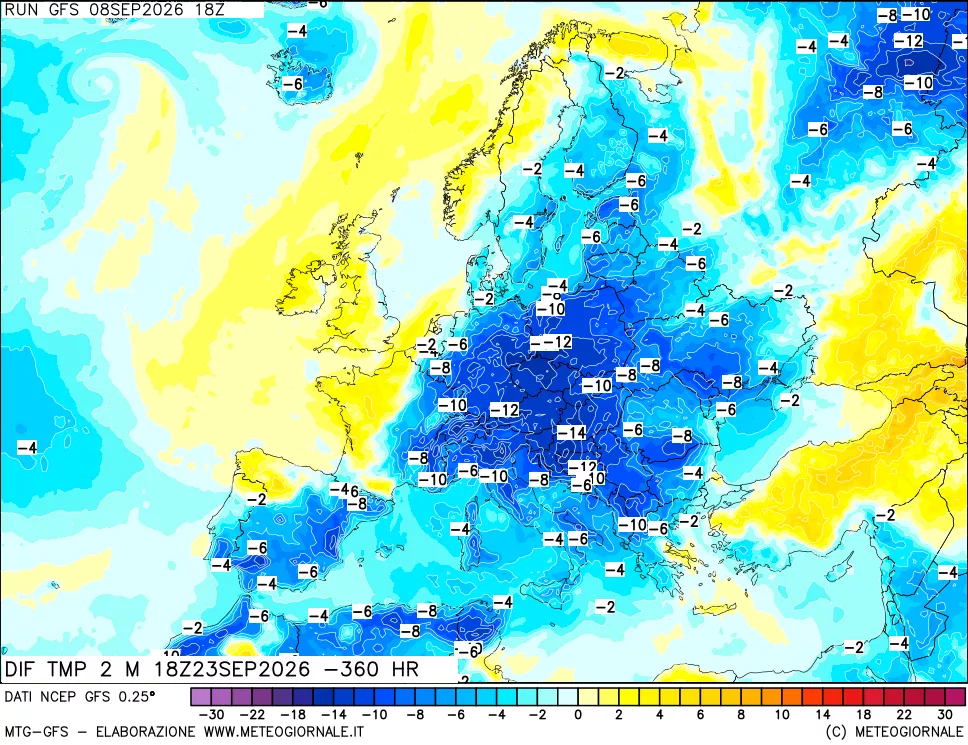 mappa Dif. Temp a 2 metri Valid - Init