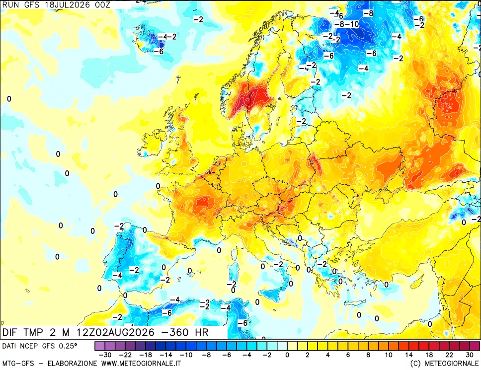 mappa Dif. Temp a 2 metri Valid - Init