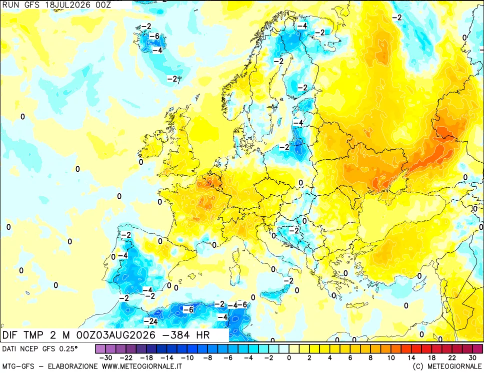 mappa Dif. Temp a 2 metri Valid - Init